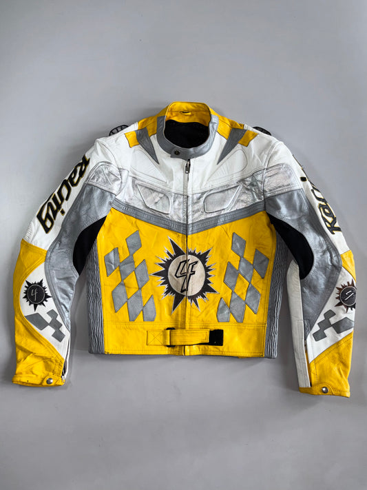 Vintage Etch Leder’s Riding Gare Pure Leather Motorcycle Racing Jacket (Paded) (S/M)