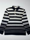 Lacoste Striped Long Sleeve Polo – Navy, Grey & Cream (M)