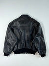 Vintage Sacha Black Leather Bomber Jacket with Gingham Quilted Lining (2XL/3XL)