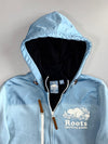 Roots Canada “Keep On Keepin’ On” Baby Blue Hybrid Shell-Hood Zip Hoodie (M)