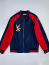 Vintage Eagle Embroidered Varsity Bomber Jacket Navy/Red (S)