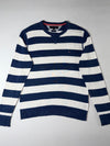 Tommy Hilfiger Navy Striped Linen Cotton Sweater – Crewneck, (M)
