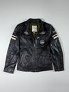 Daytona 73 Black Leather Café Racer Jacket – Quilted Shoulders & Moto Patches (S)