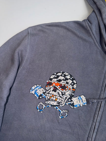 !      Ed Hardy 'Skull & Pistons' Rhinestone Zip-Up Jacket - Slate Grey (U.RARE) (M/L)
