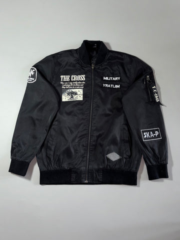 Laking Clothing Co "The Cross" Military Patch Bomber Jacket – Black (L)