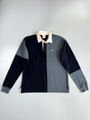Champion Products Inc. Two-Tone Black Grey Colorblock Cream Collar Embroidered C Logo Rugby Long Sleeve T-Shirt (L)