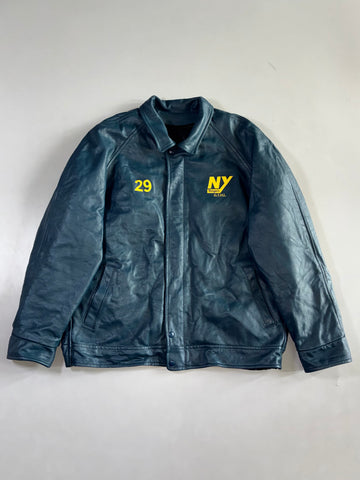 NY Rangers G.T.H.L. Navy Leather Varsity Jacket Embroidered Hockey Jacket (3XL)