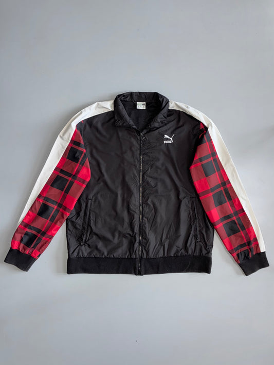 Puma Classics Black & Red Tartan Plaid Sleeve Track Jacket Size (L)