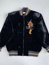I-Ley Made Designs Black Velvet Floral Fully Embroidered Bomber Jacket (M)