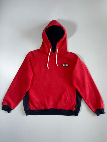 Vintage Stussy Made In USA Colourblock Red Navy Hoodie Oval Logo  (M)