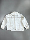 Heavy All-Over Silver Dome & Black Mirror Stud Embellished White Raw Hem Denim Jacket (L)