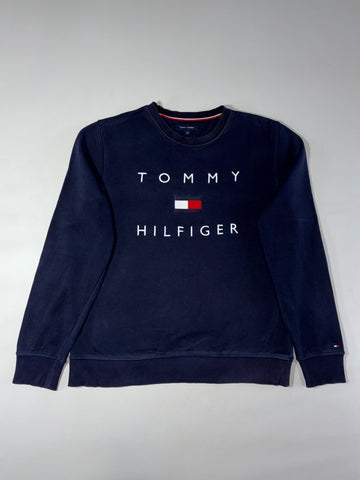 Tommy Hilfiger Big Logo Spellout Navy Crewneck Sweatshirt (L)