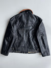 Aviators | Shearling Collar Leather Jacket Black Tan Detachable couler (Xl/2Xl)