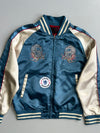 Sukajan Satin Bomber Jacket Skull Chrysanthemum Embroidery Chelsea FC Patch (M)