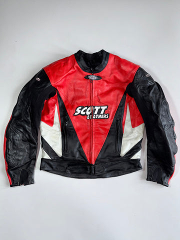 Vintage Scott Leathers UK Racing Leather Jacket  Back Hump, Padded (L)
