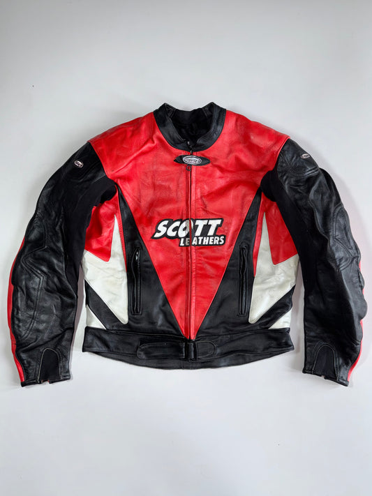 Vintage Scott Leathers UK Racing Leather Jacket  Back Hump, Padded (L)