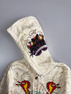 Ed Hardy by Christian Audigier Full-Zip Hoodie Cream Faux Fur Lined Hood Dragon & Tattoo Graphic (S)
