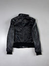 Vintage Black Leather Bomber Jacket — Ribbed Collar/Cuff Zip-Up (S/M)