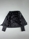 Black Leather-Look Café Racer Jacket with Snap Collar & Zip Pockets (XS)
