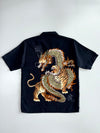 All Things Collection Vintage Dragon & Tiger Japanese-Style Satin Short Sleeve Shirt (L)