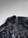 Vintage Black Pleated Leather Trucker Jacket Zip-Front Genuine Leather Jacket (L)