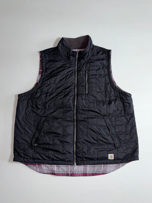Carhartt Reversible Plaid Vest Grey/Maroon Zip front, flannel one side (XL)