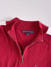 Tommy Hilfiger Quarter-Zip Knit Sweater – Red & White (M)