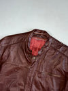 Oxblood Brown Leather Café Racer Jacket with Zip Cuffs (L)