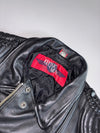 Classic Gear Black Leather Biker Jacket with Belt & Quilted Shoulders (L)