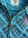 Y2K Big Train Blue Skull Print Studded Zip Hoodie (L)