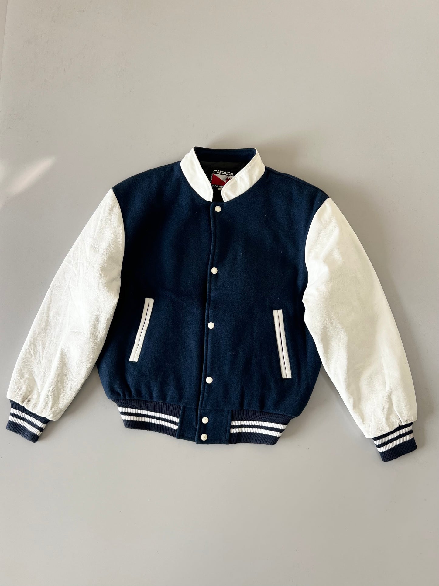 ZSuper Premium Minimal Varsity Jacket Original Leather Sleeves (M)