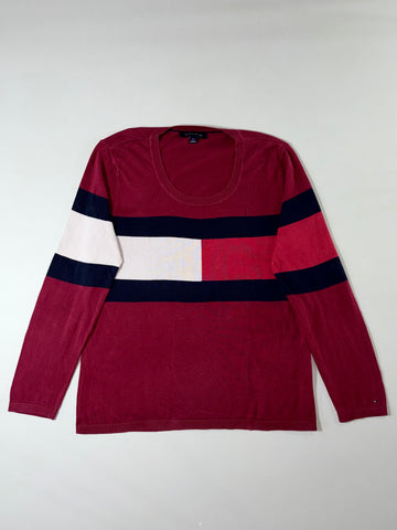 Tommy Hilfiger Flag Logo Sweater  Burgundy Colorblock (L)