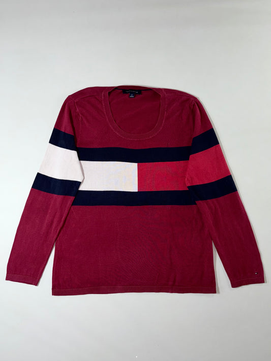 Tommy Hilfiger Flag Logo Sweater  Burgundy Colorblock (L)