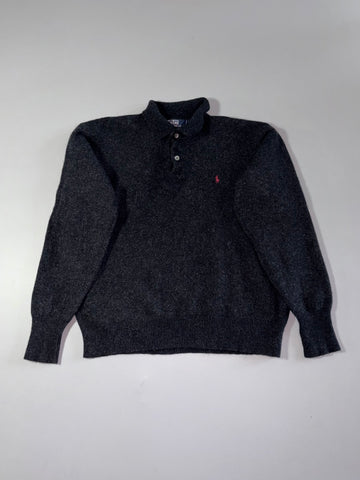 Vintage 90s Polo by Ralph Lauren Charcoal Polo Collar Knit Sweater (M)