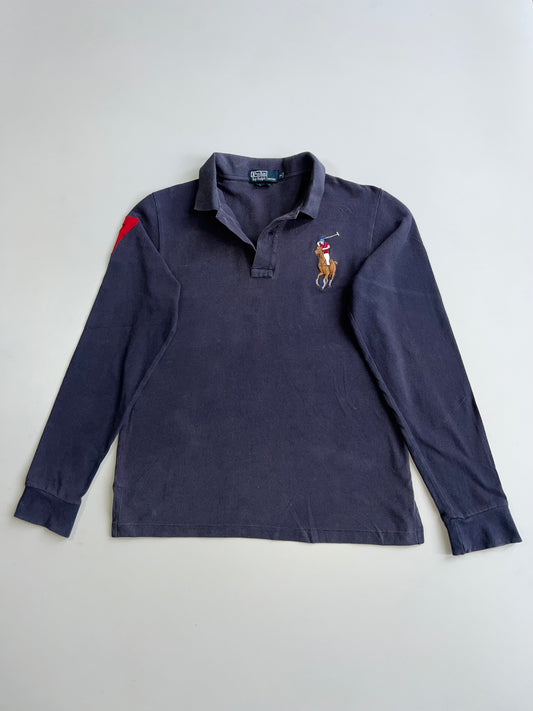 Polo Ralph Lauren Big Pony Multicolor Embroidered Long Sleeve Rugby Polo Shirt Navy Size (L)