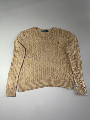 Polo Ralph Lauren Cable Knit V-Neck Sweater – Tan Beige (2XL/3XL)