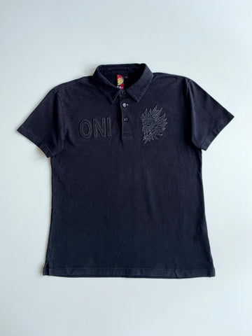 Oni Japanese Dragon Embroidered Black Polo t Shirt(M)
