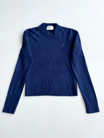 AMI Paris Navy Ami de Coeur Tonal Logo Knit Sweater (S)