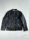 Danier Black  Leather Café Racer Jacket – Gingham Lining, Stitched Sleeve Panels (XL)