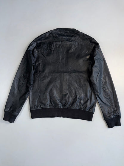 ZJack & Jones Core Genuine Leather Jacket | Detachable Grey Hood (XL)