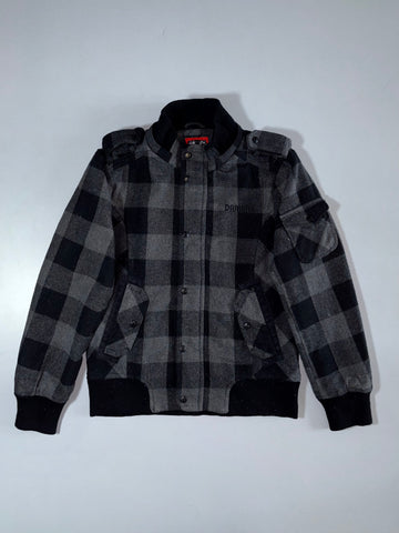 Big Train Daruma Wafuu Buffalo Plaid Wool Bomber Jacket – Grey/Black, Size (M)