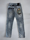 Japanese Vintage | Samurai Embroidered Distressed Jeans | Grey Wash (W:28|L:43)