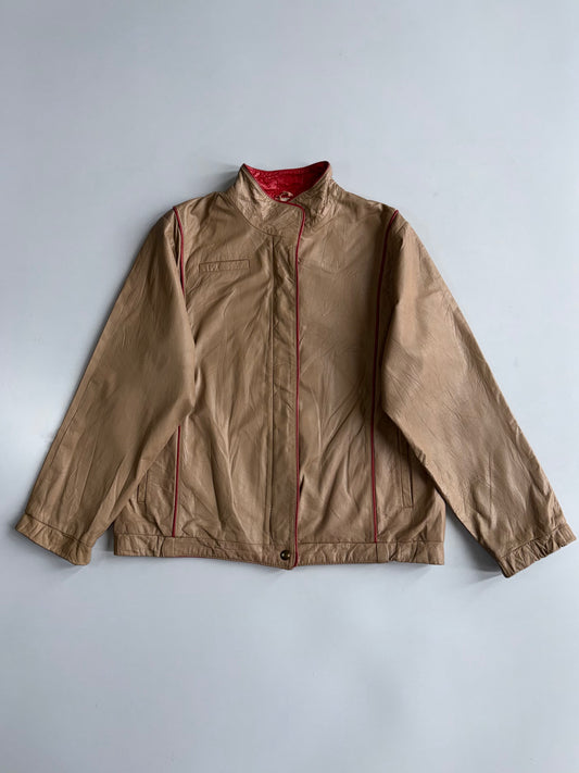 Vintage Tan Leather Jacket with Red Piping/Lining (S/M)