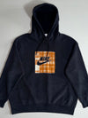 Nike Fleece Hoodie with Plaid Patch Logo – Black/Rust Plaid (XL)