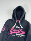 Superdry Vintage Charcoal & Pink Logo Pullover Hoodie (S)