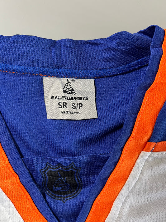 Edmonton Oilers Vintage Hockey Jersey — White | Blue & Orange Stripe (M/L)