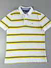 Tommy Hilfiger White & Yellow Striped Polo T-Shirt (L/XL)