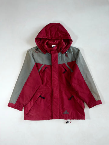 Vintage 90s Adidas Hooded Padded Jacket – Burgundy/Grey (2XL)