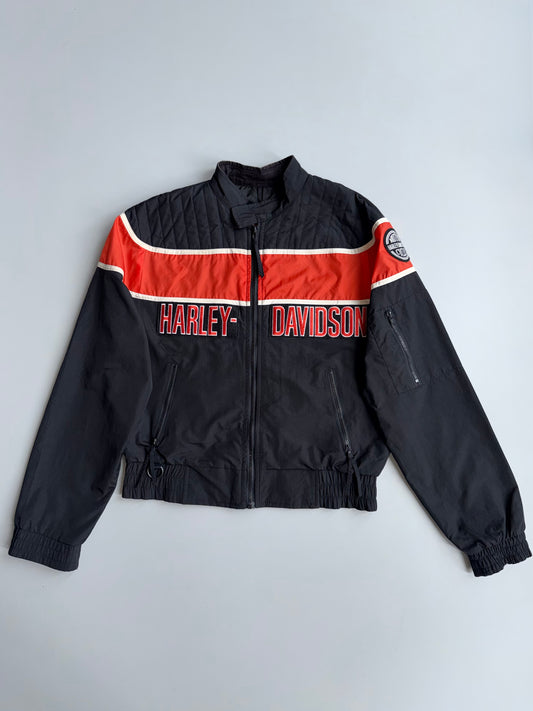 Harley-Davidson Racing Vintage Bomber Jacket | Black & Orange Colorblock | Motor Cycles Patch | Made in USA (L)