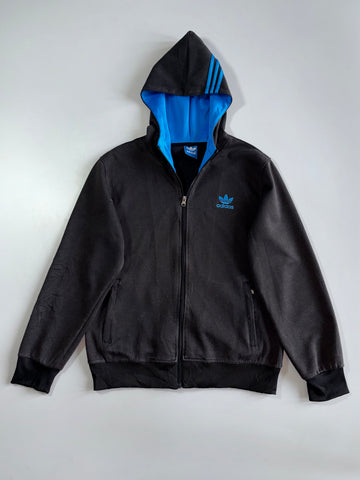 Vintage Adidas Originals Trefoil Black & Blue Zip-Up Hoodie (M)
